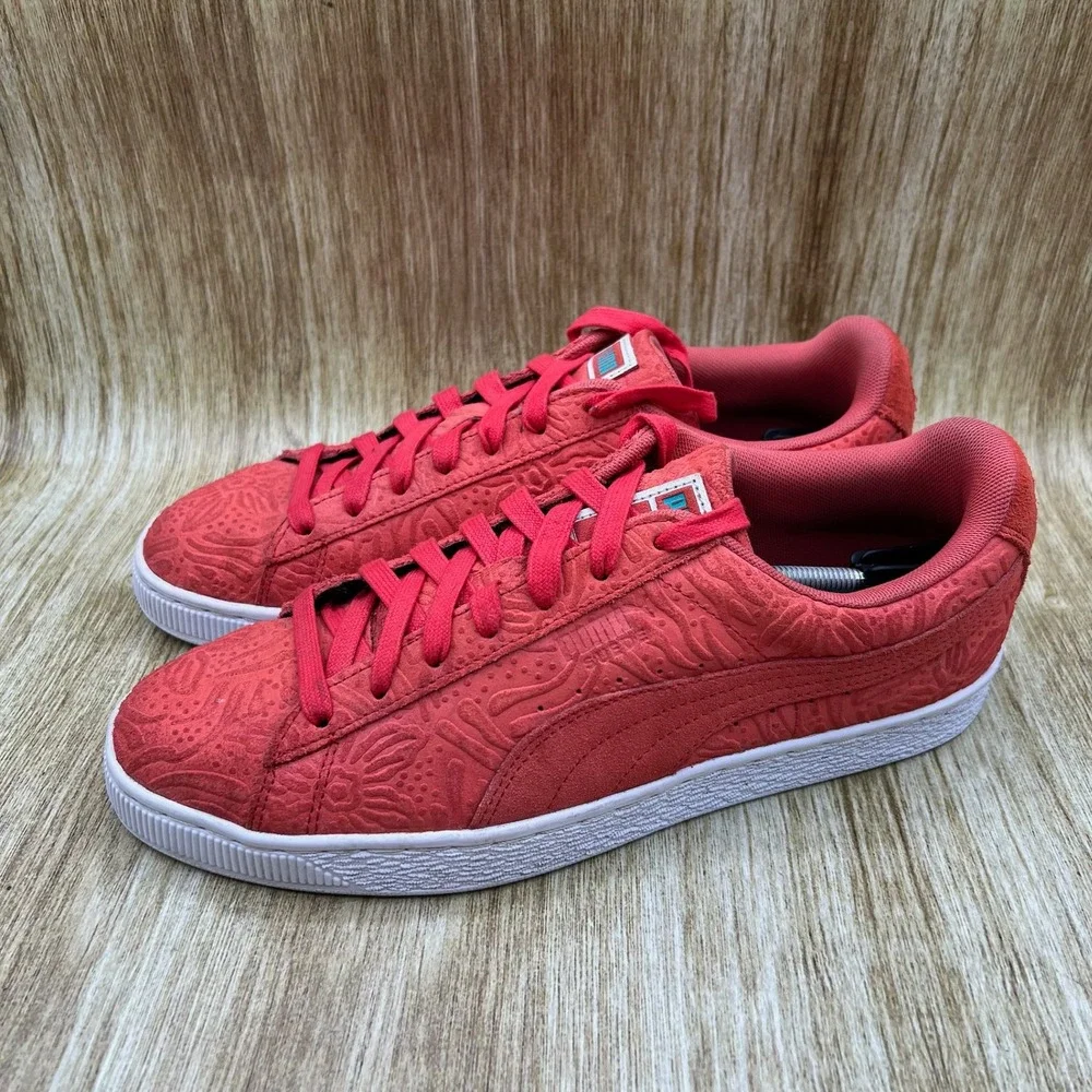 Puma Suede Caribbean Floral Men's Size 10 Hot Coral Sneakers Shoes 365766-01